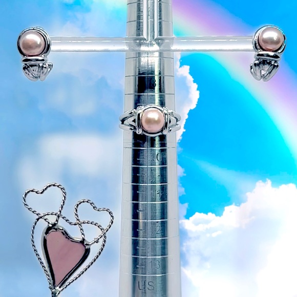 Honora Jewelry - Honora Cultured Freshwater Soft Pink Button Pearl Sterling 925 Ring and Earrings